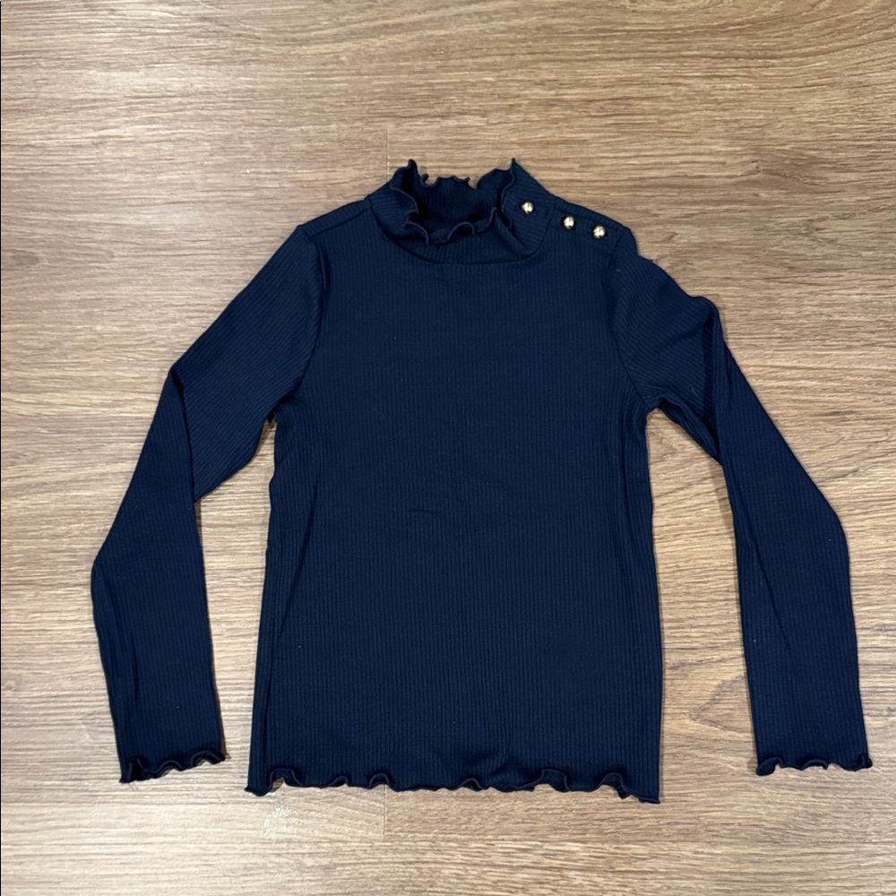 Janie and Jack Gurls Navy Ruffled Long Sleeve Top